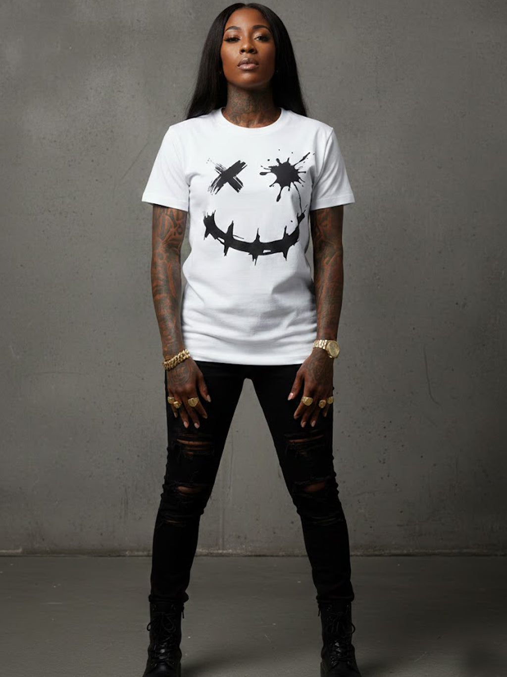 100% Cotton "Splatter Smiley" Graphic Streetwear T-Shirt