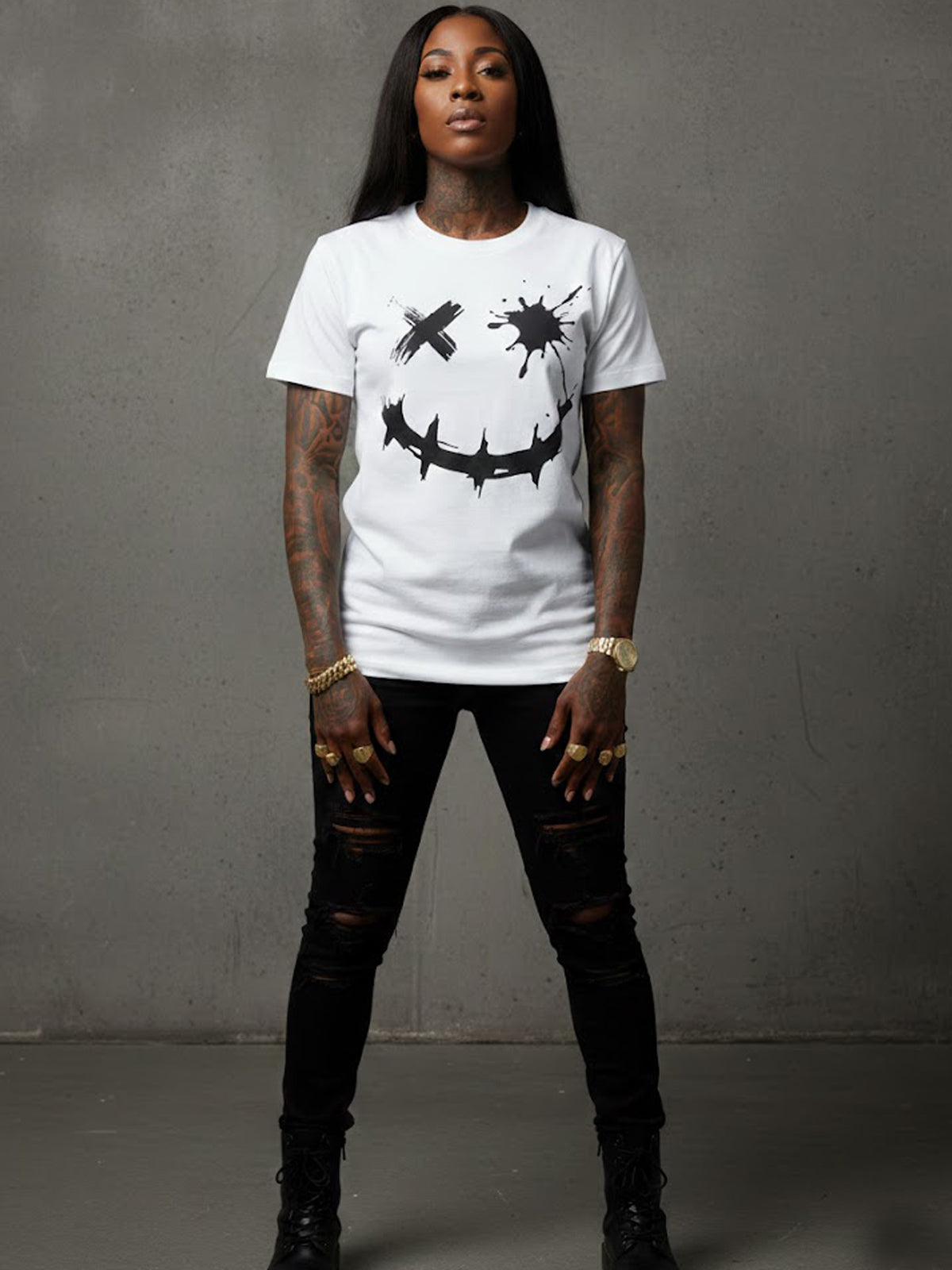 100% Cotton "Splatter Smiley" Graphic Streetwear T-Shirt