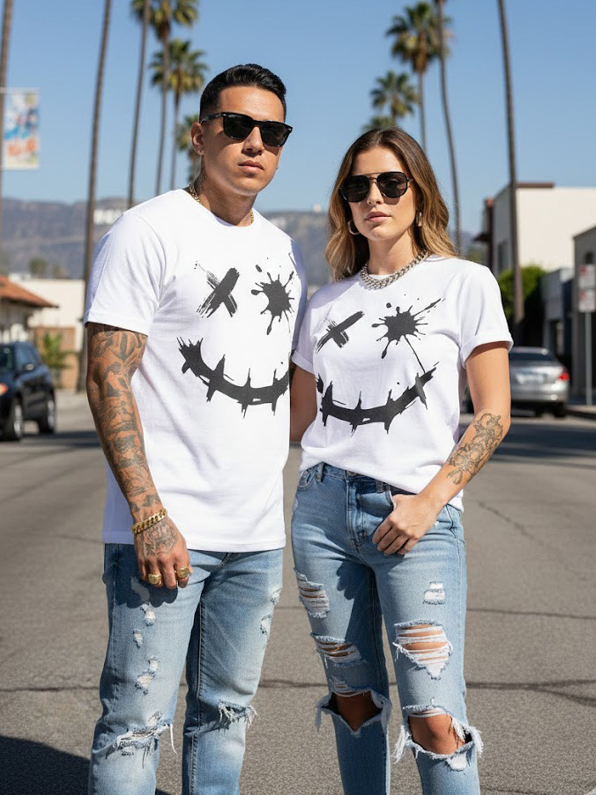 100% Cotton "Splatter Smiley" Graphic Streetwear T-Shirt