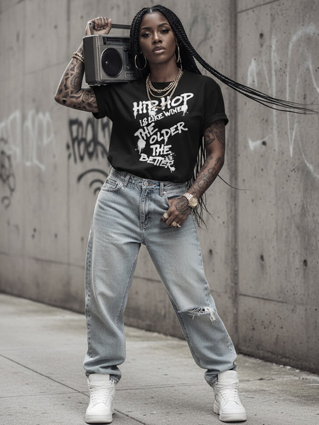 100% Cotton Unisex "Hip Hop Is Like Wine" Graffiti Graphic T-Shirt | Vintage Hip-Hop Streetwear Tee