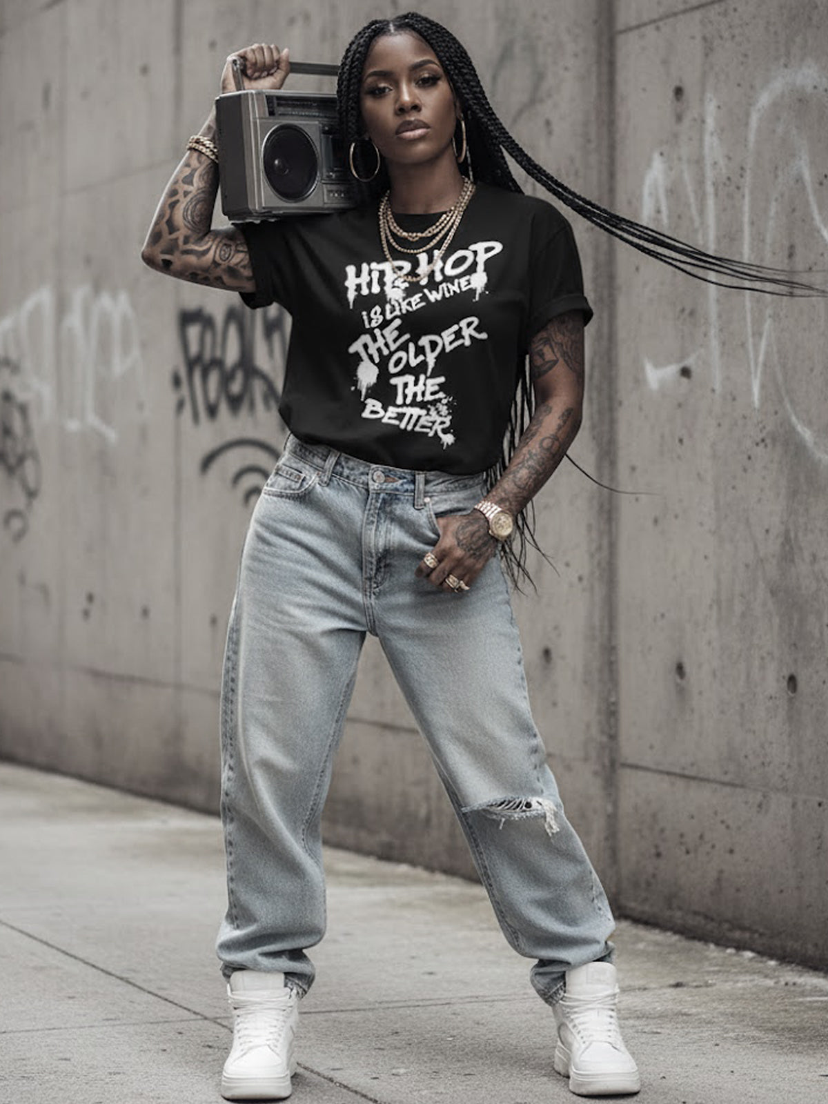 100% Cotton Unisex "Hip Hop Is Like Wine" Graffiti Graphic T-Shirt | Vintage Hip-Hop Streetwear Tee