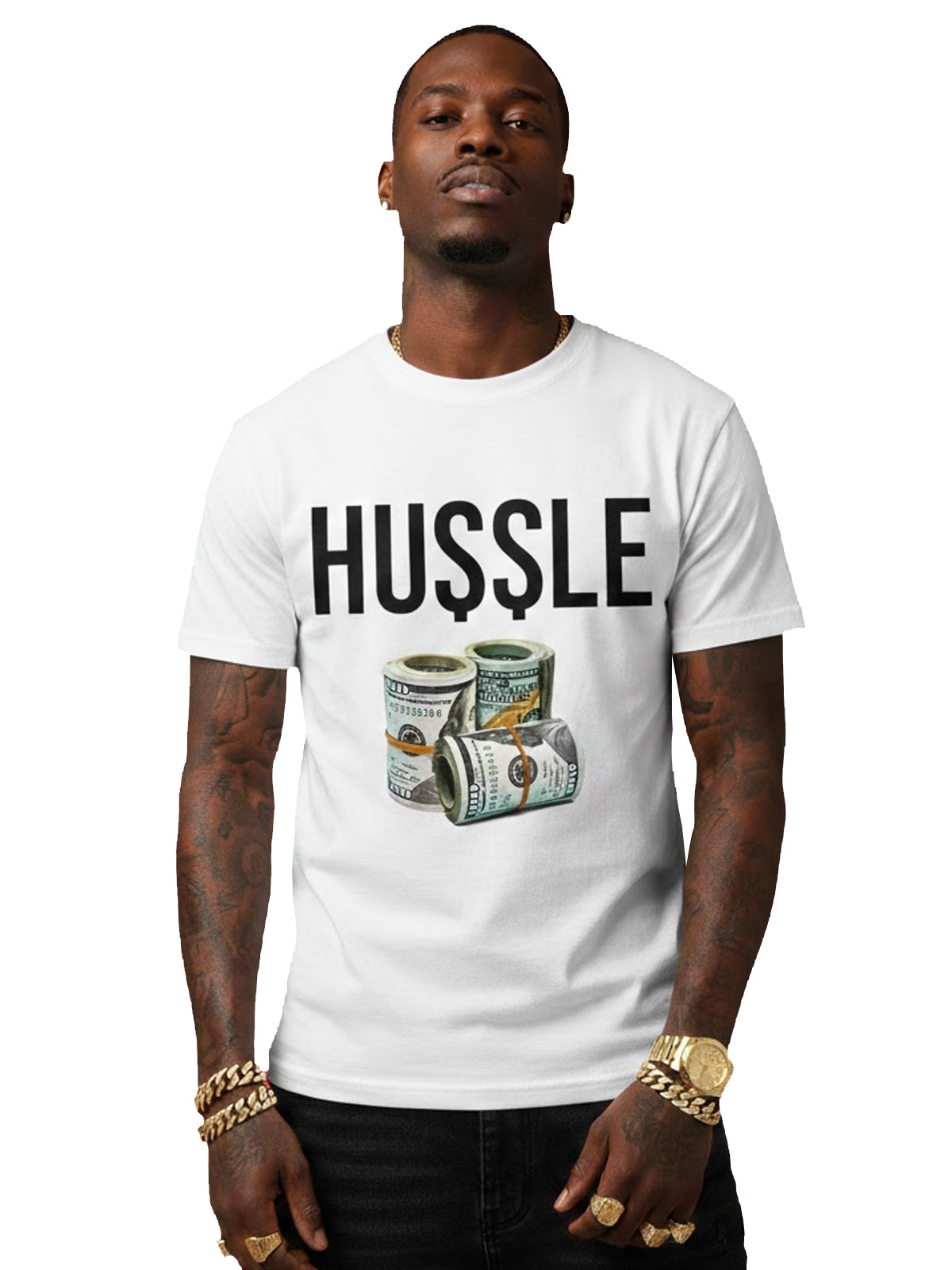 100% Cotton "HUSSLE" Money Stack Graphic T-Shirt