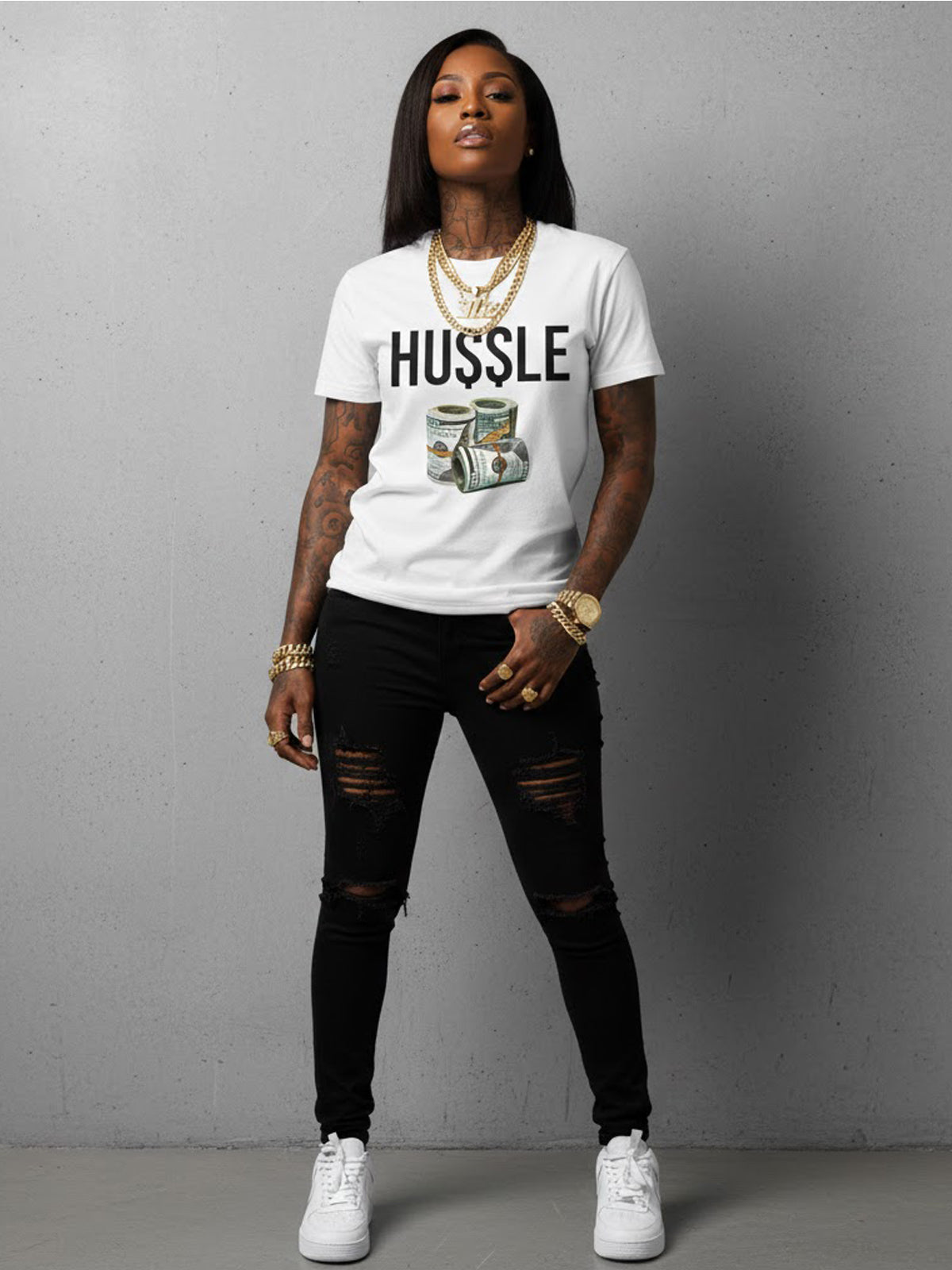 100% Cotton "HUSSLE" Money Stack Graphic T-Shirt