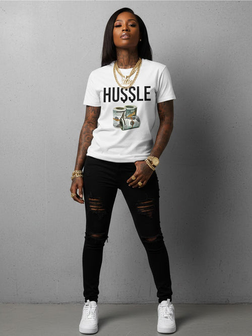 100% Cotton "HUSSLE" Money Stack Graphic T-Shirt