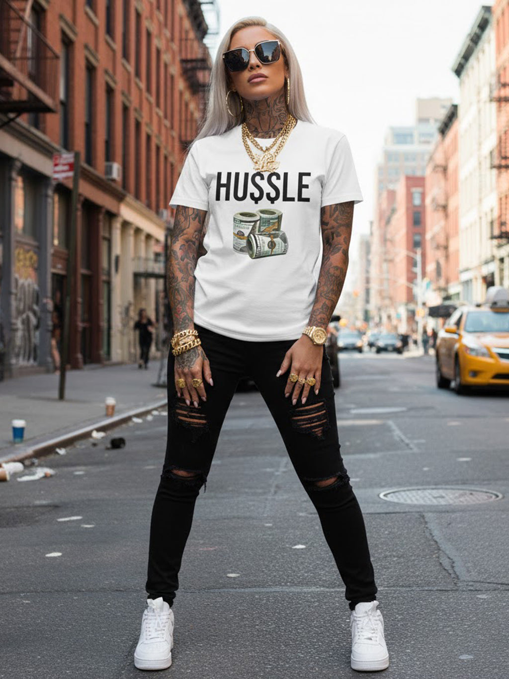 100% Cotton "HUSSLE" Money Stack Graphic T-Shirt