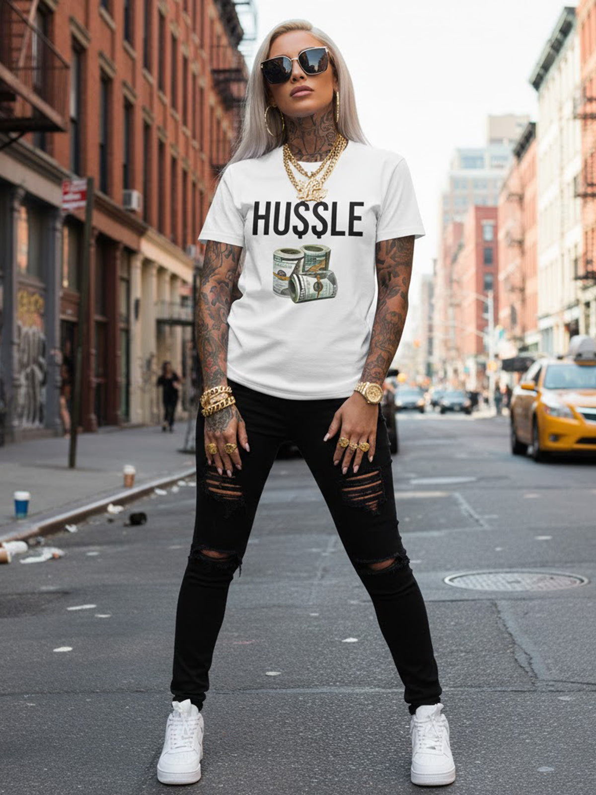 100% Cotton "HUSSLE" Money Stack Graphic T-Shirt