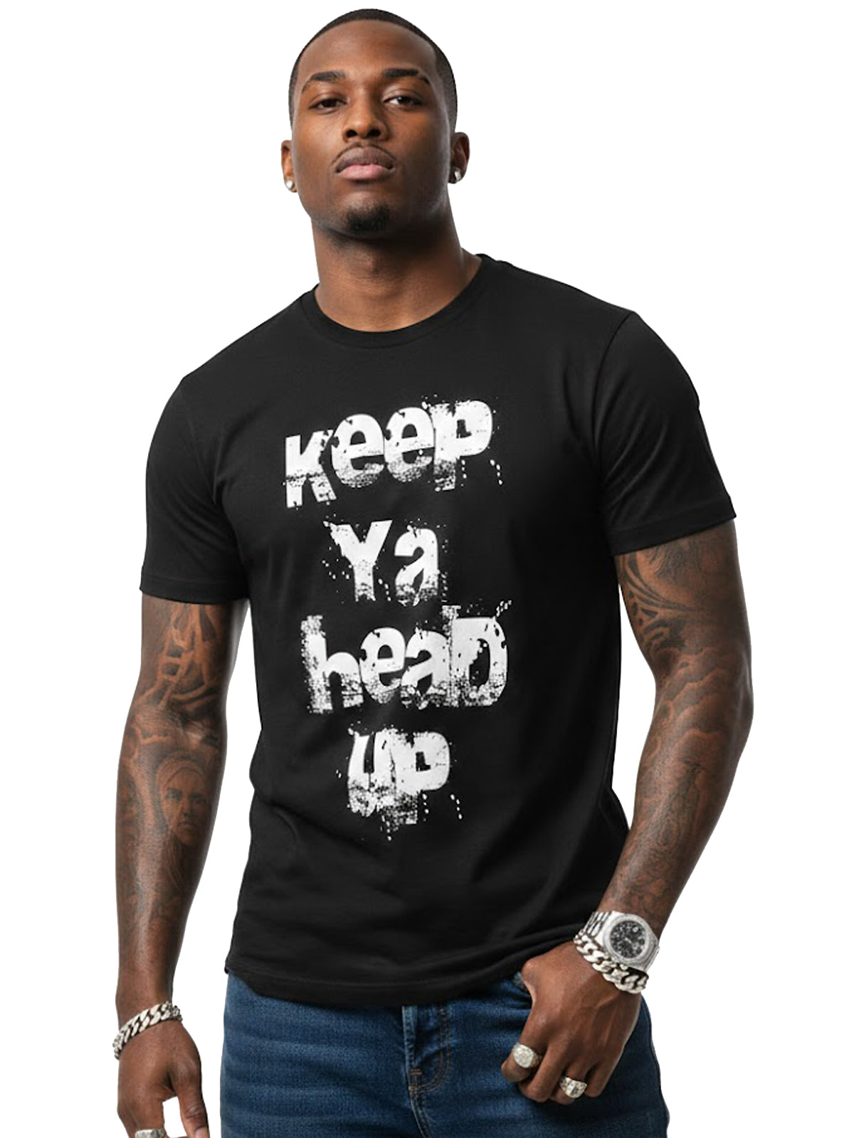 100% Cotton "Keep Ya Head Up" Grunge Graphic T-Shirt