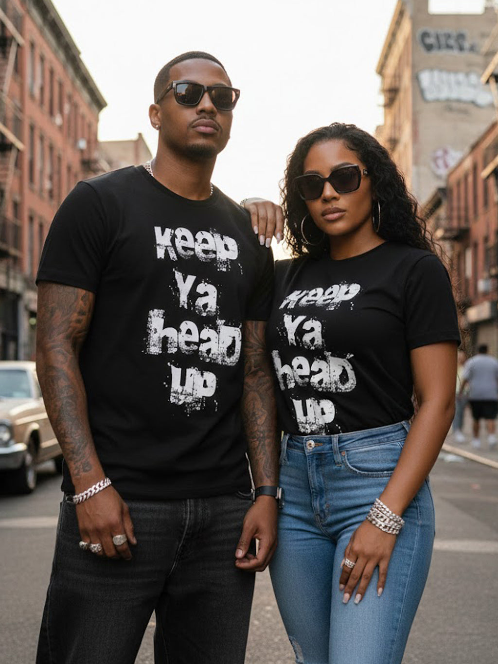 100% Cotton "Keep Ya Head Up" Grunge Graphic T-Shirt