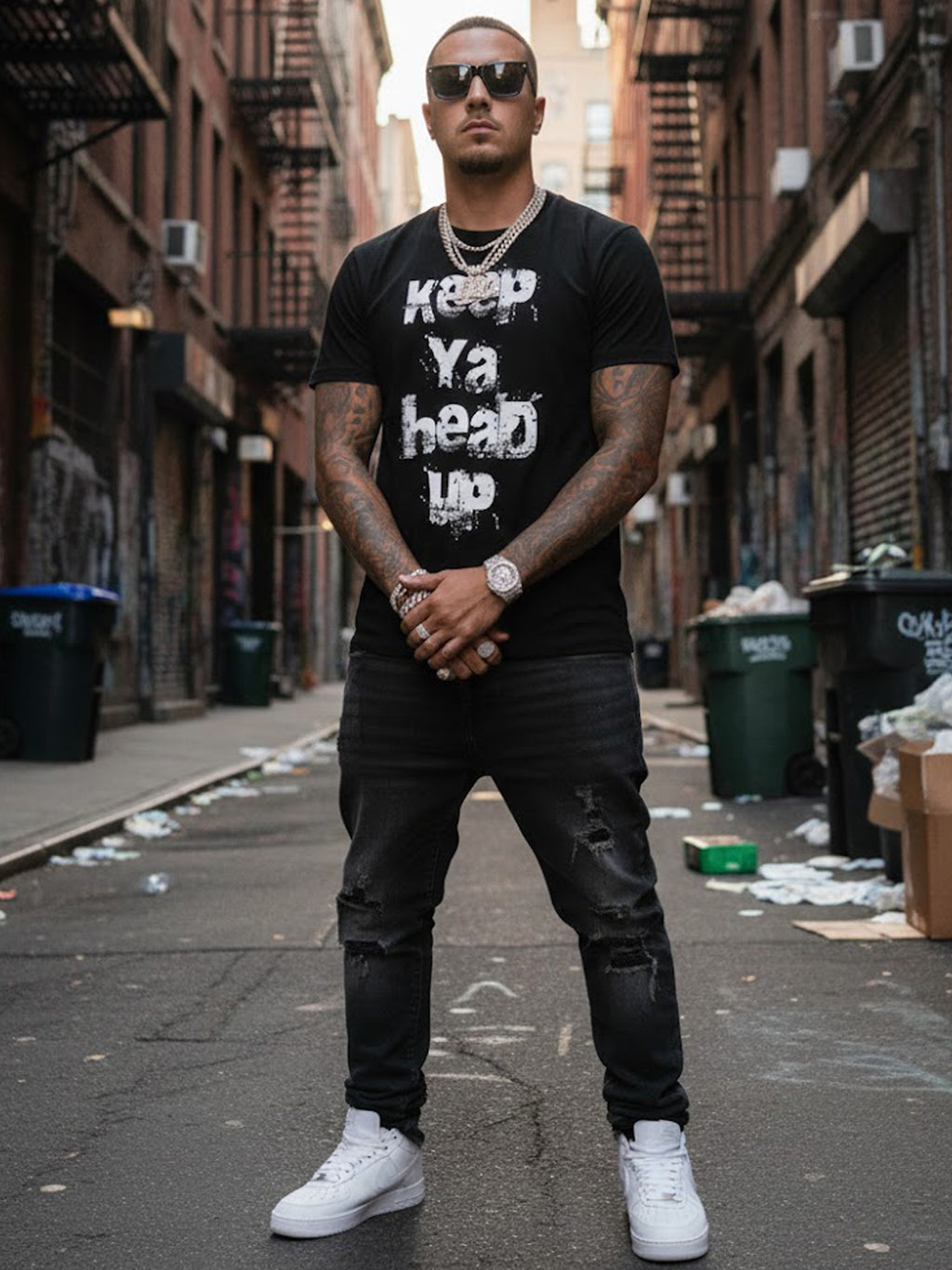 100% Cotton "Keep Ya Head Up" Grunge Graphic T-Shirt