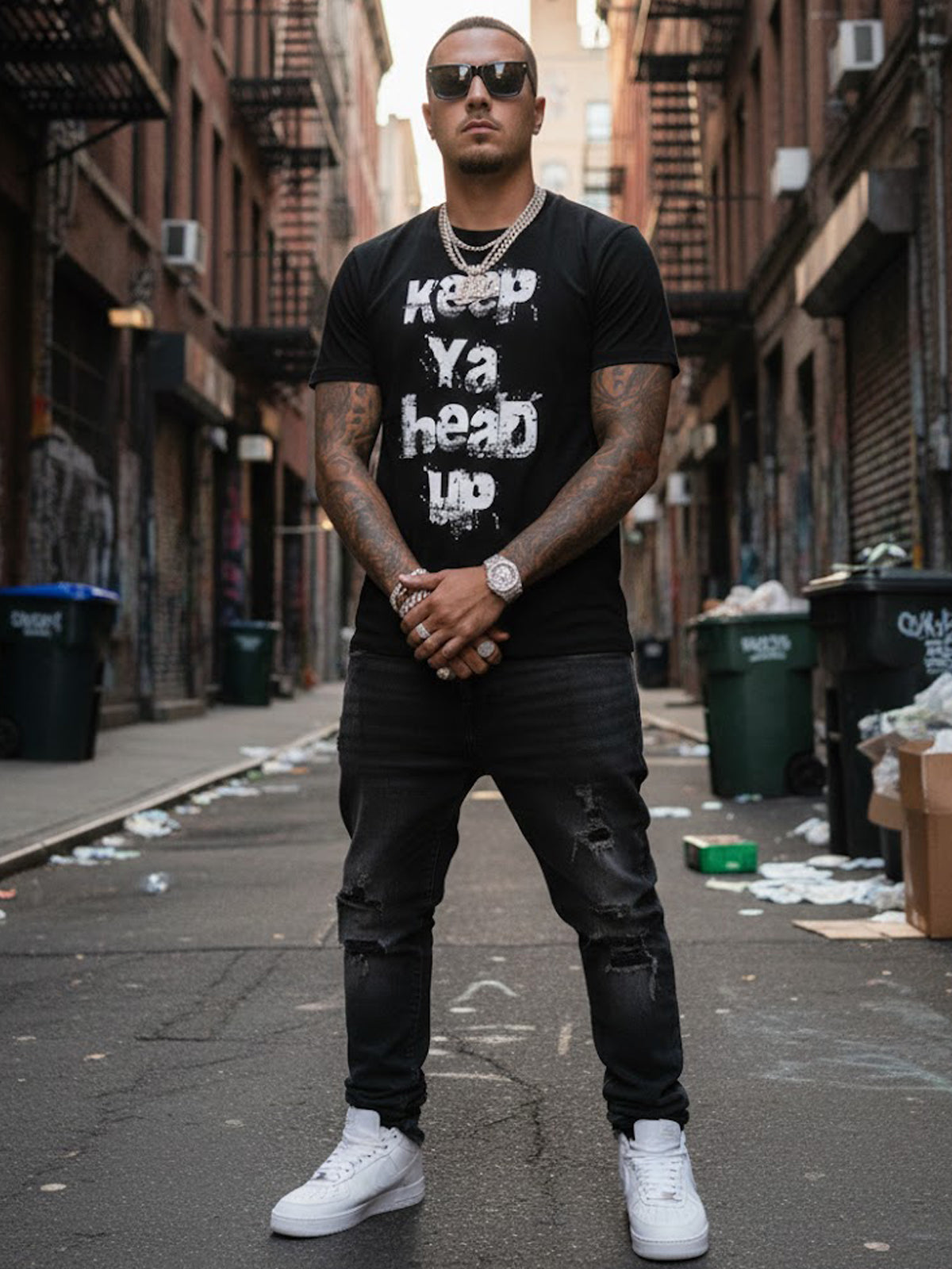 100% Cotton "Keep Ya Head Up" Grunge Graphic T-Shirt