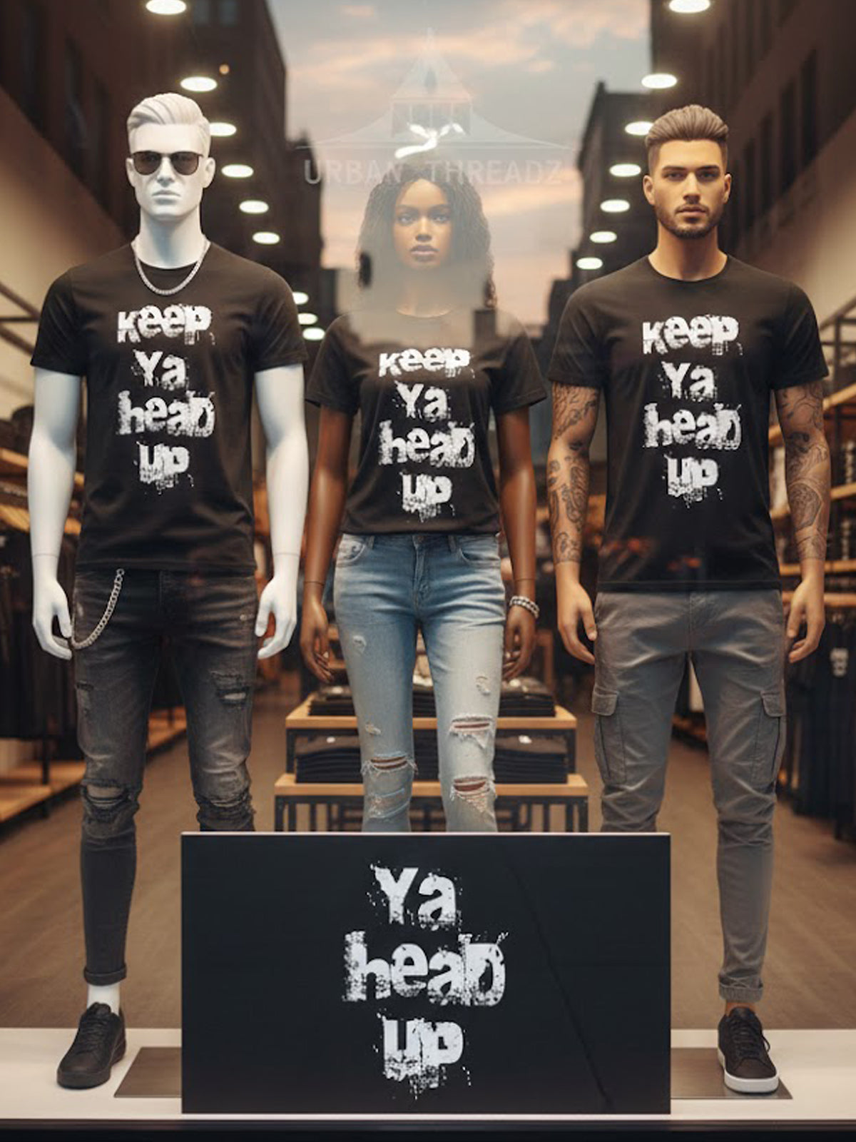 100% Cotton "Keep Ya Head Up" Grunge Graphic T-Shirt