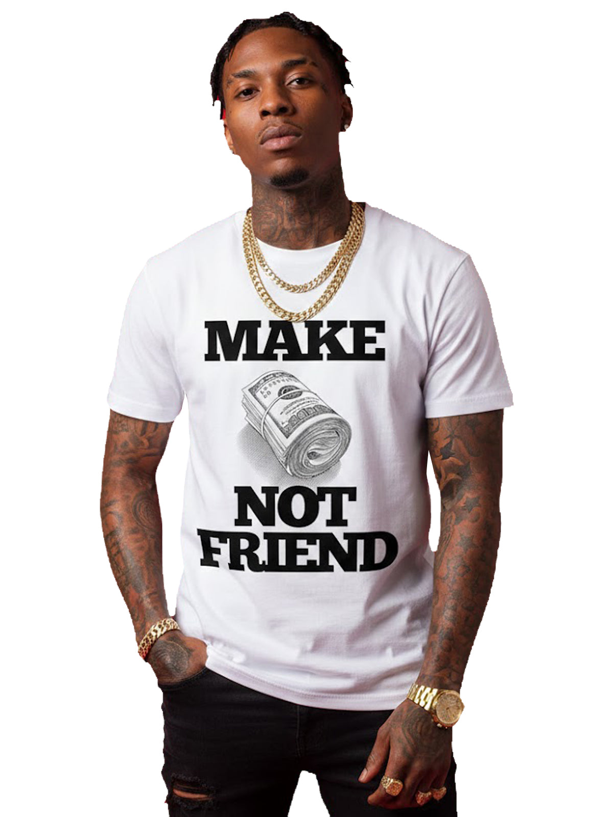 100% Cotton "Make Money Not Friends" Money Roll Graphic T-Shirt