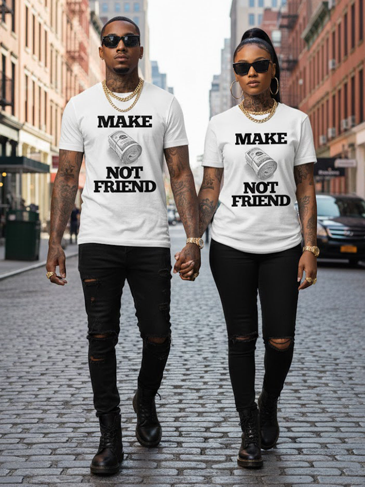 100% Cotton "Make Money Not Friends" Money Roll Graphic T-Shirt