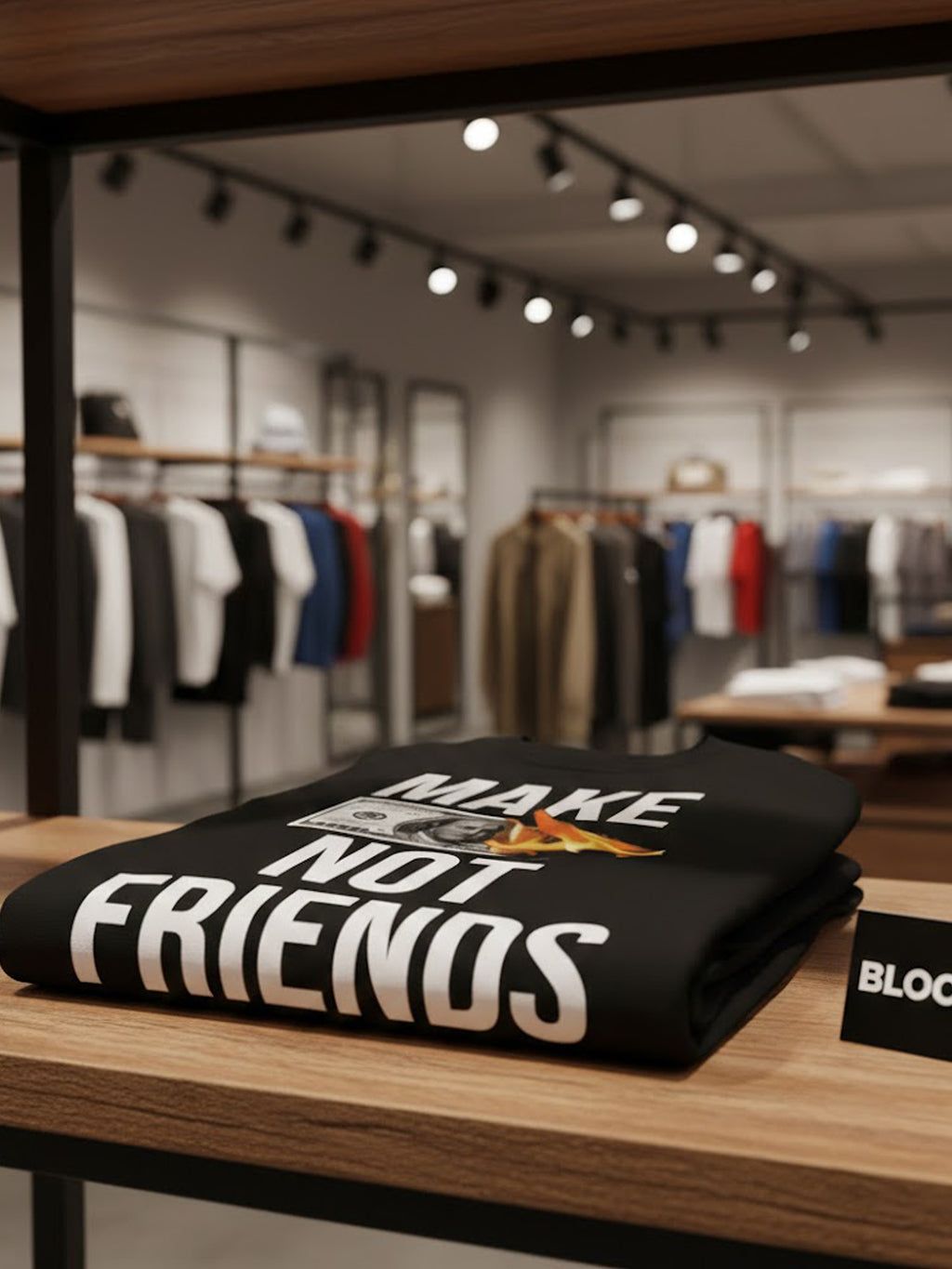 100% Cotton "Make Money Not Friends" Burning Bill Graphic T-Shirt