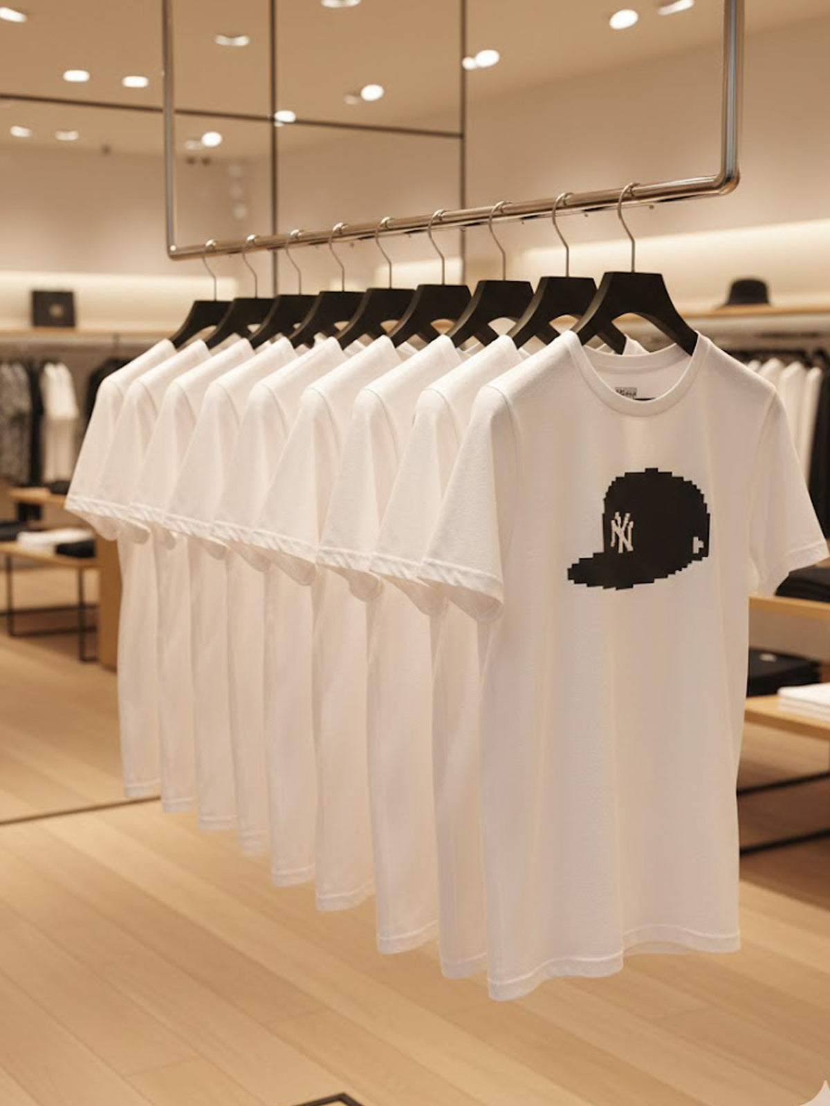 Product Title: BLOCK112 Pixel NY Cap Graphic 100% Cotton Tee - White / Black