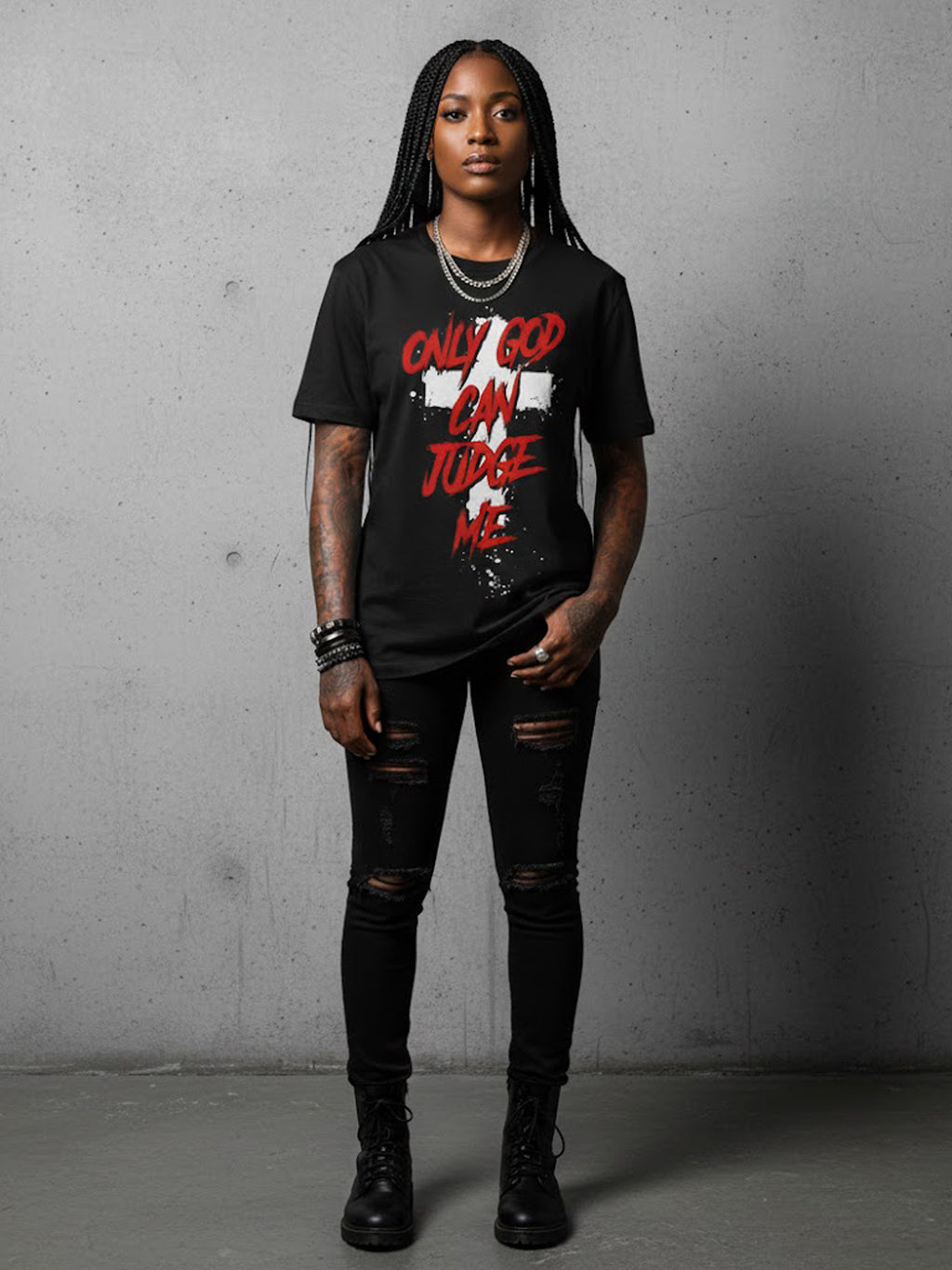 100% Cotton "Only God Can Judge Me" Cross Graphic T-Shirt