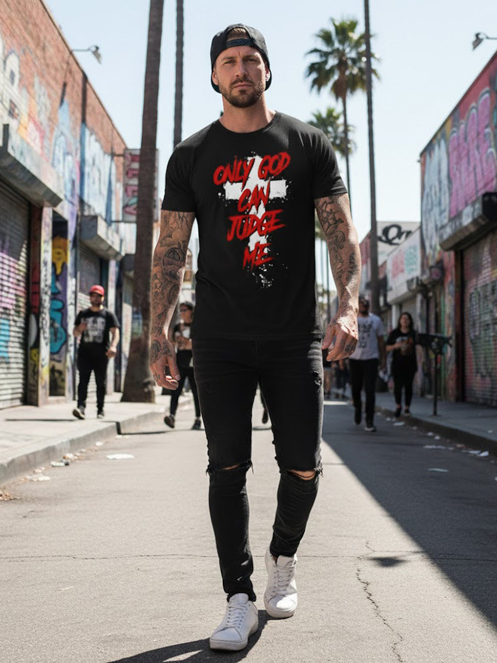100% Cotton "Only God Can Judge Me" Cross Graphic T-Shirt