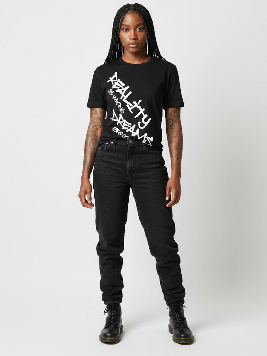 Product Title: BLOCK112 "Reality is Wrong Dreams are Real" Graffiti 100% Cotton Tee - Black / White