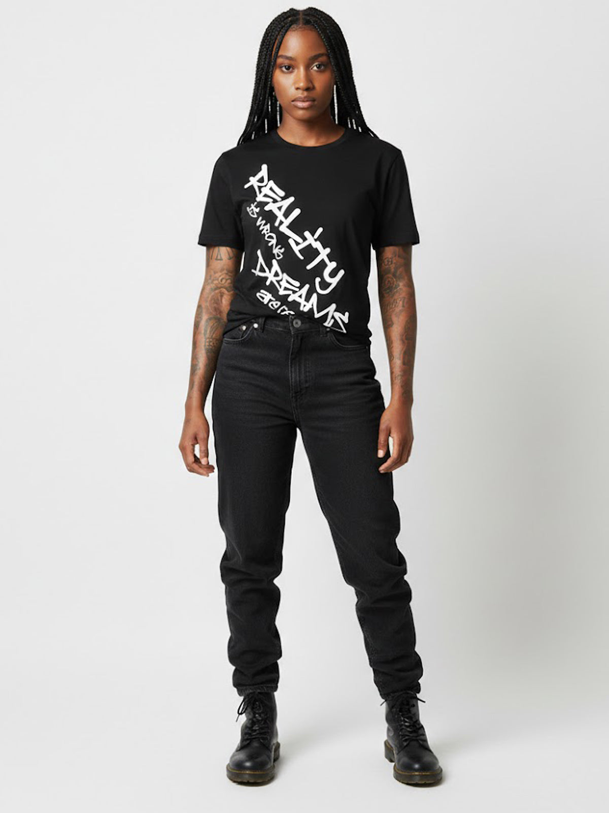 Product Title: BLOCK112 "Reality is Wrong Dreams are Real" Graffiti 100% Cotton Tee - Black / White