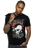 Product Title: BLOCK112 "Respect Yourself" Punk Skull Graffiti 100% Cotton Tee - Black
