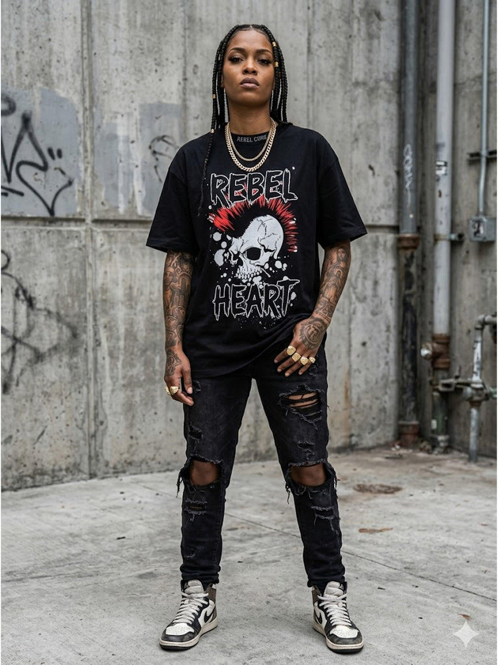 Product Title: BLOCK112 "Respect Yourself" Punk Skull Graffiti 100% Cotton Tee - Black