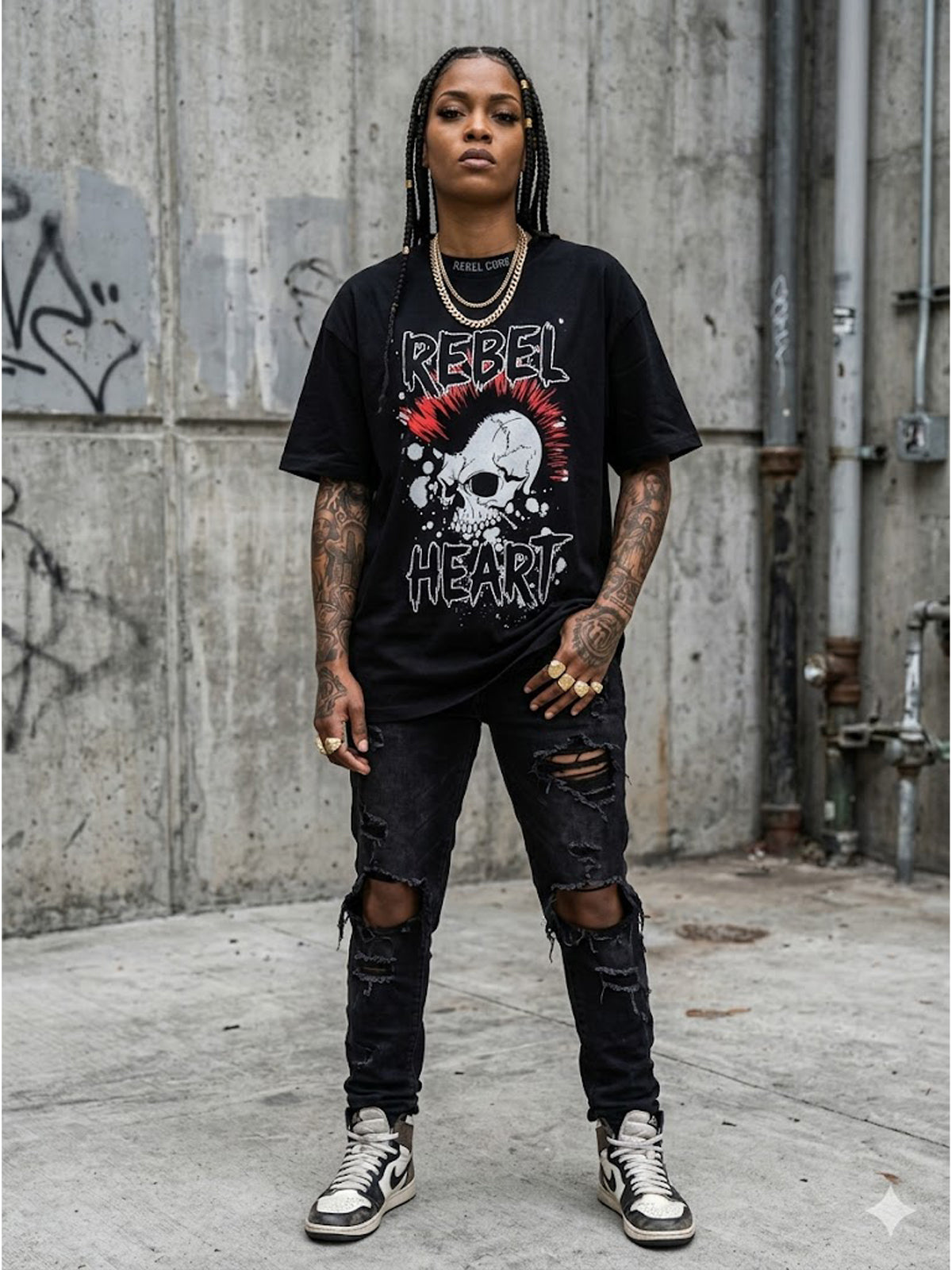 Product Title: BLOCK112 "Respect Yourself" Punk Skull Graffiti 100% Cotton Tee - Black