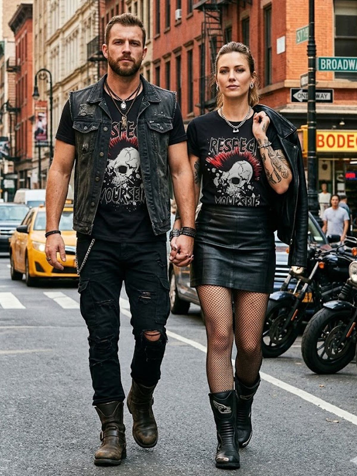 Product Title: BLOCK112 "Respect Yourself" Punk Skull Graffiti 100% Cotton Tee - Black