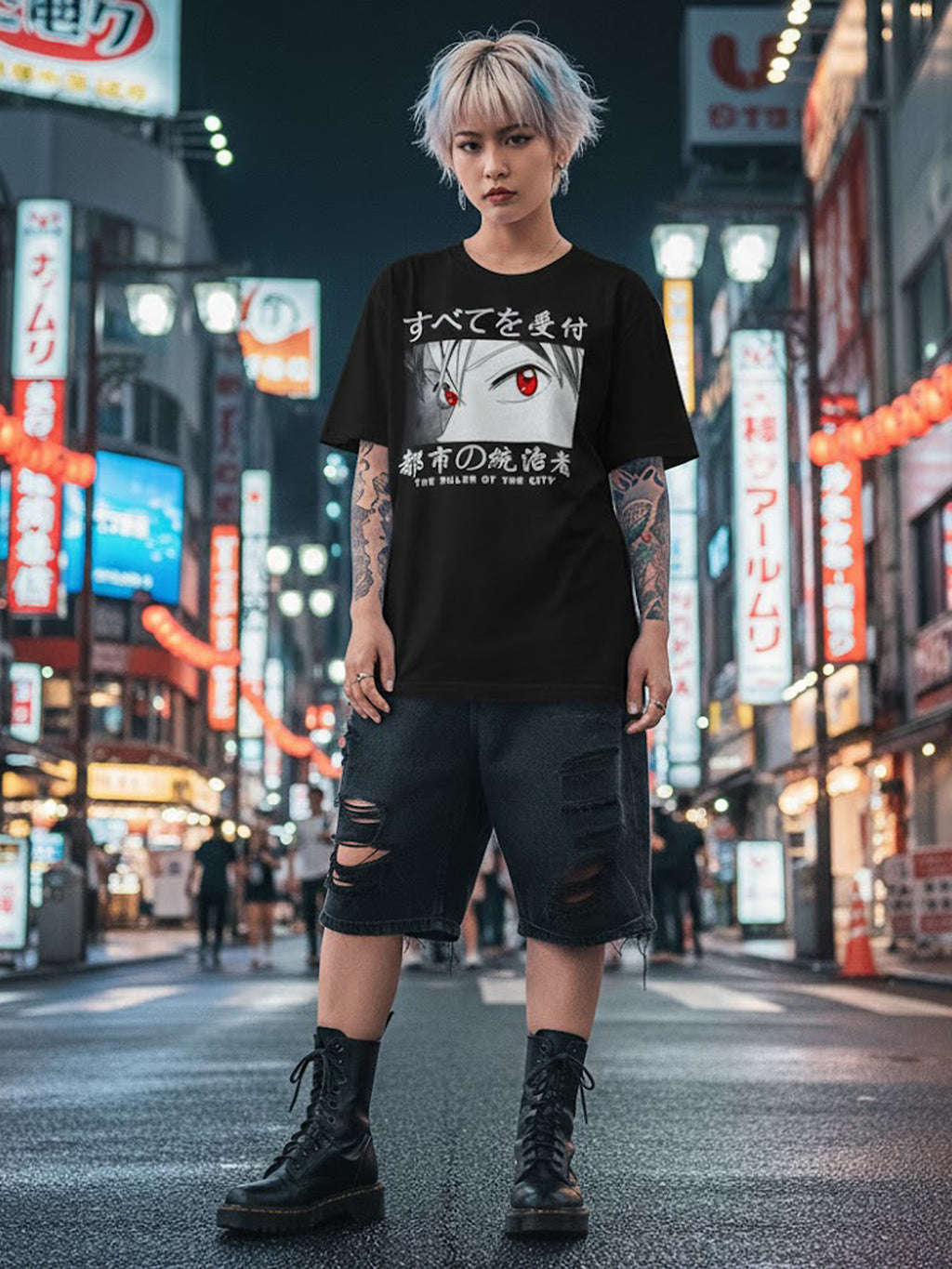 100% Cotton "The Ruler of the City" Anime Eyes Graphic T-Shirt