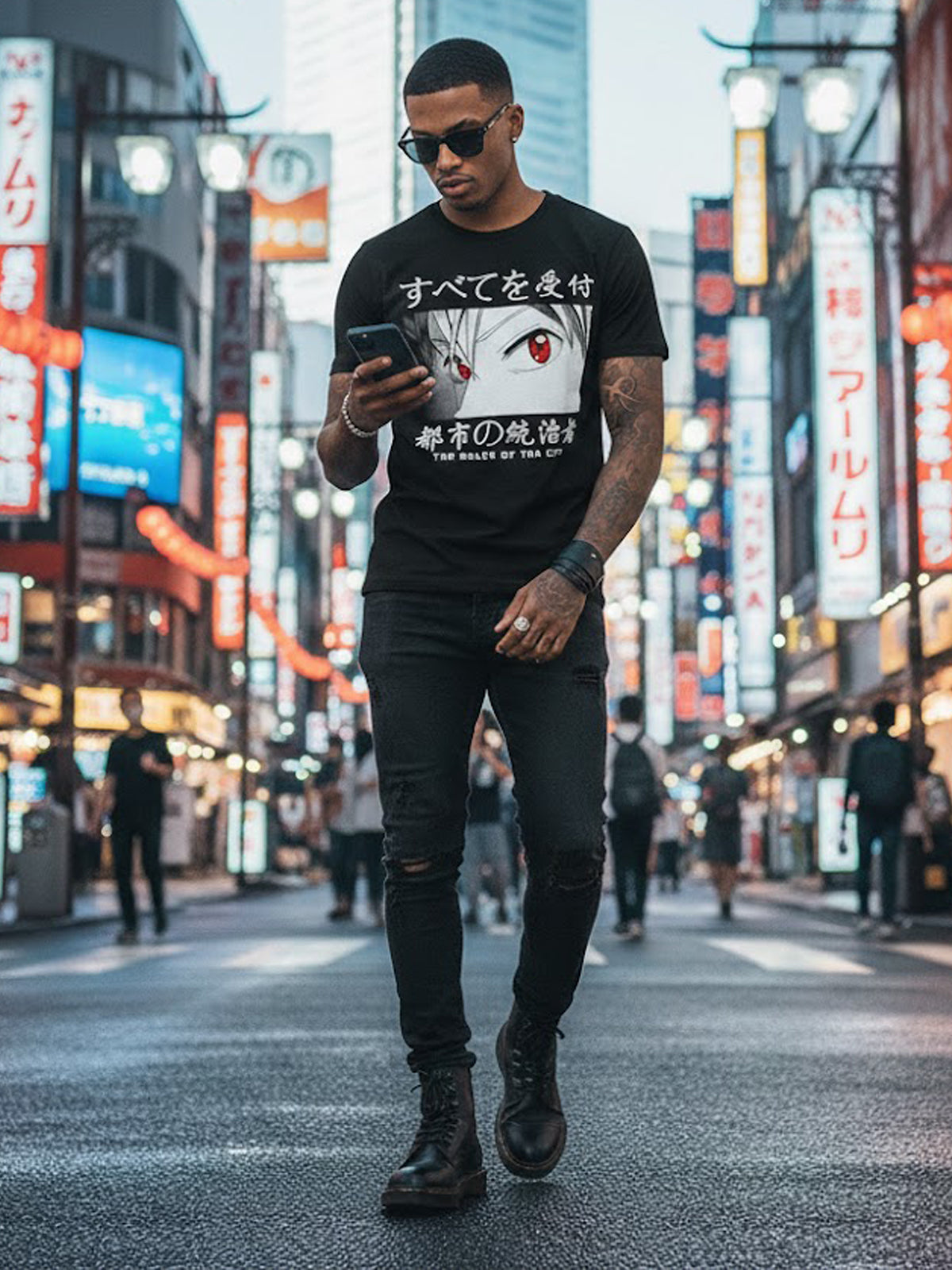 100% Cotton "The Ruler of the City" Anime Eyes Graphic T-Shirt