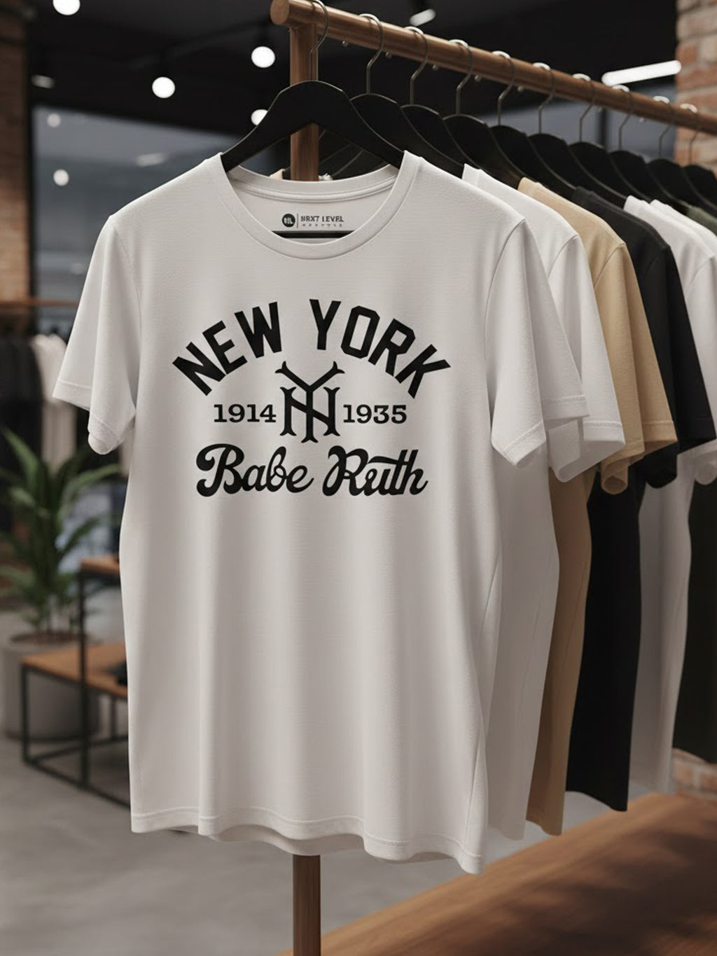 Product Title: BLOCK112 Vintage Babe Ruth New York 1914-1935 100% Cotton Tee - White / Black