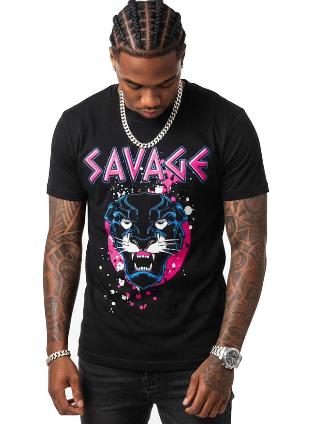 100% Cotton "SAVAGE" Panther Neon Graphic T-Shirt