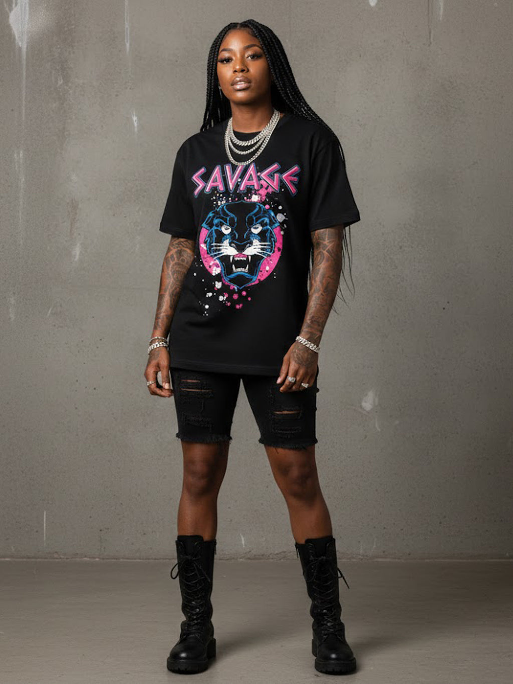 100% Cotton "SAVAGE" Panther Neon Graphic T-Shirt