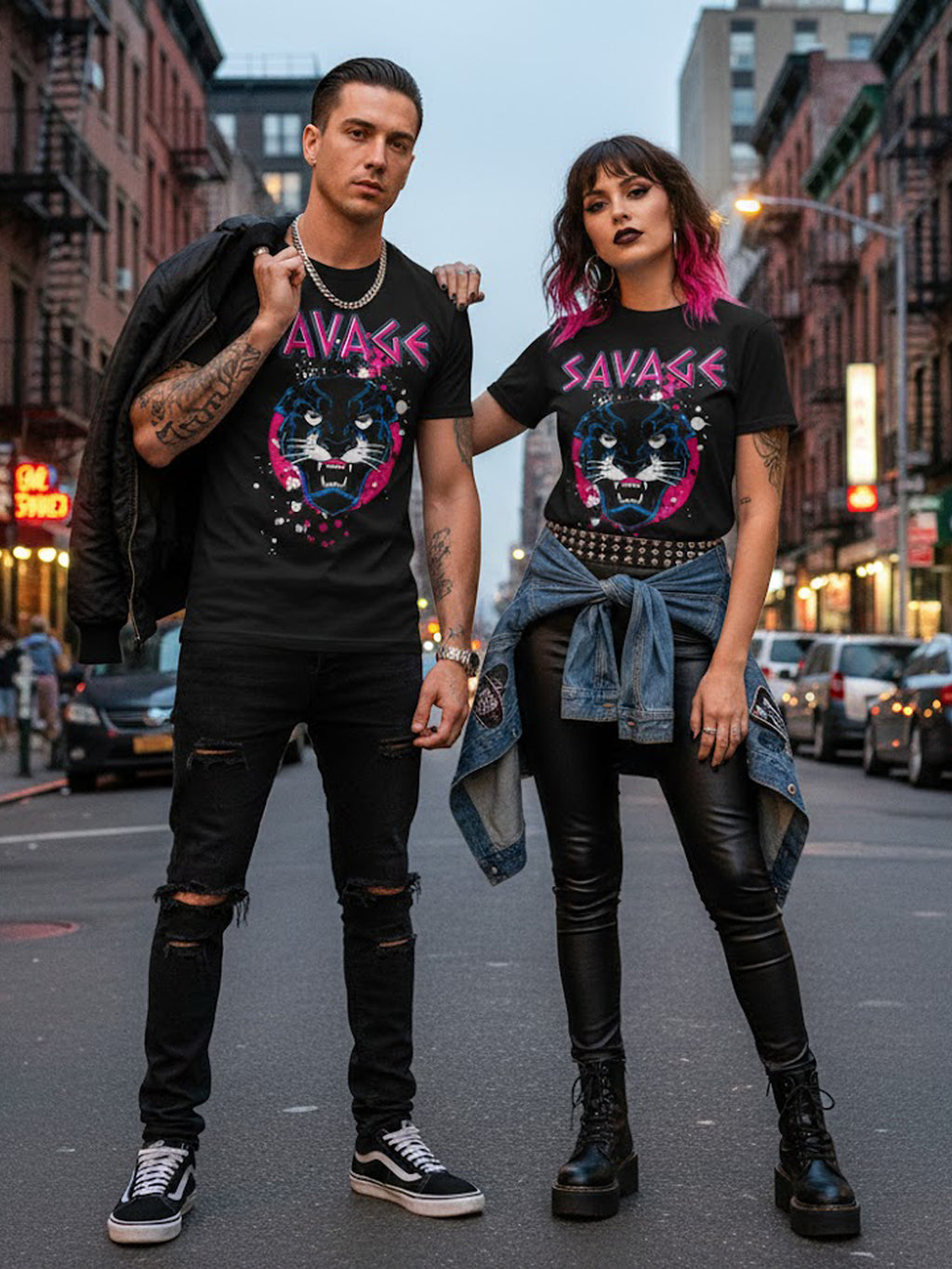 100% Cotton "SAVAGE" Panther Neon Graphic T-Shirt