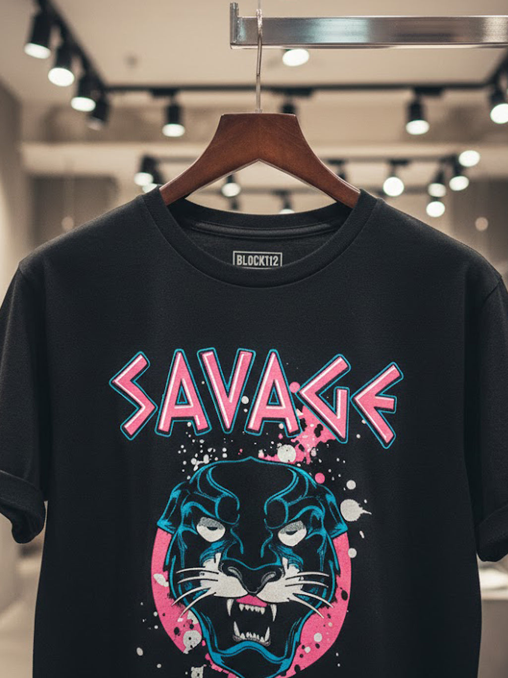 100% Cotton "SAVAGE" Panther Neon Graphic T-Shirt