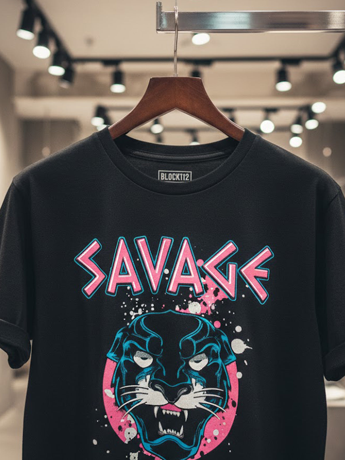 100% Cotton "SAVAGE" Panther Neon Graphic T-Shirt
