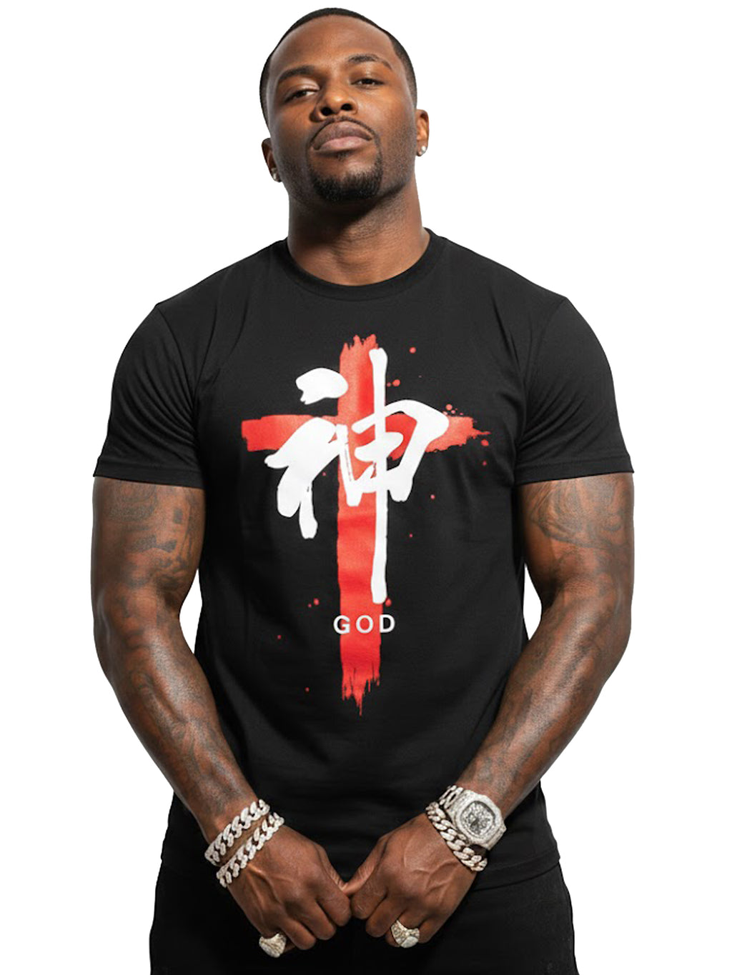 100% Cotton Unisex Kanji Cross "GOD" Graphic T-Shirt | Asian-Fusion Streetwear Tee