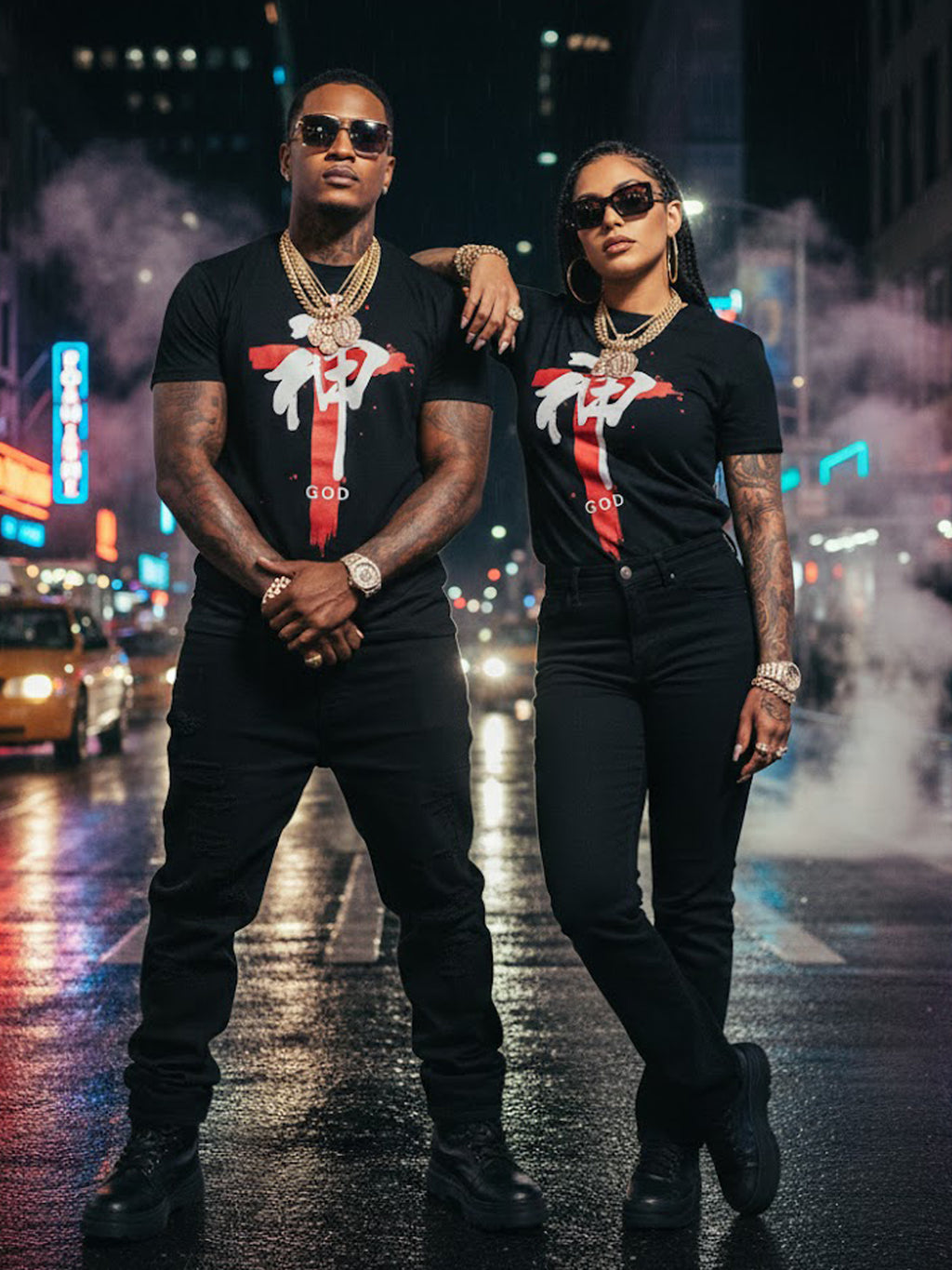 100% Cotton Unisex Kanji Cross "GOD" Graphic T-Shirt | Asian-Fusion Streetwear Tee