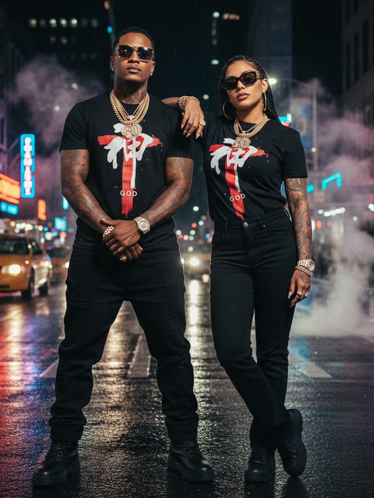 100% Cotton Unisex Kanji Cross "GOD" Graphic T-Shirt | Asian-Fusion Streetwear Tee
