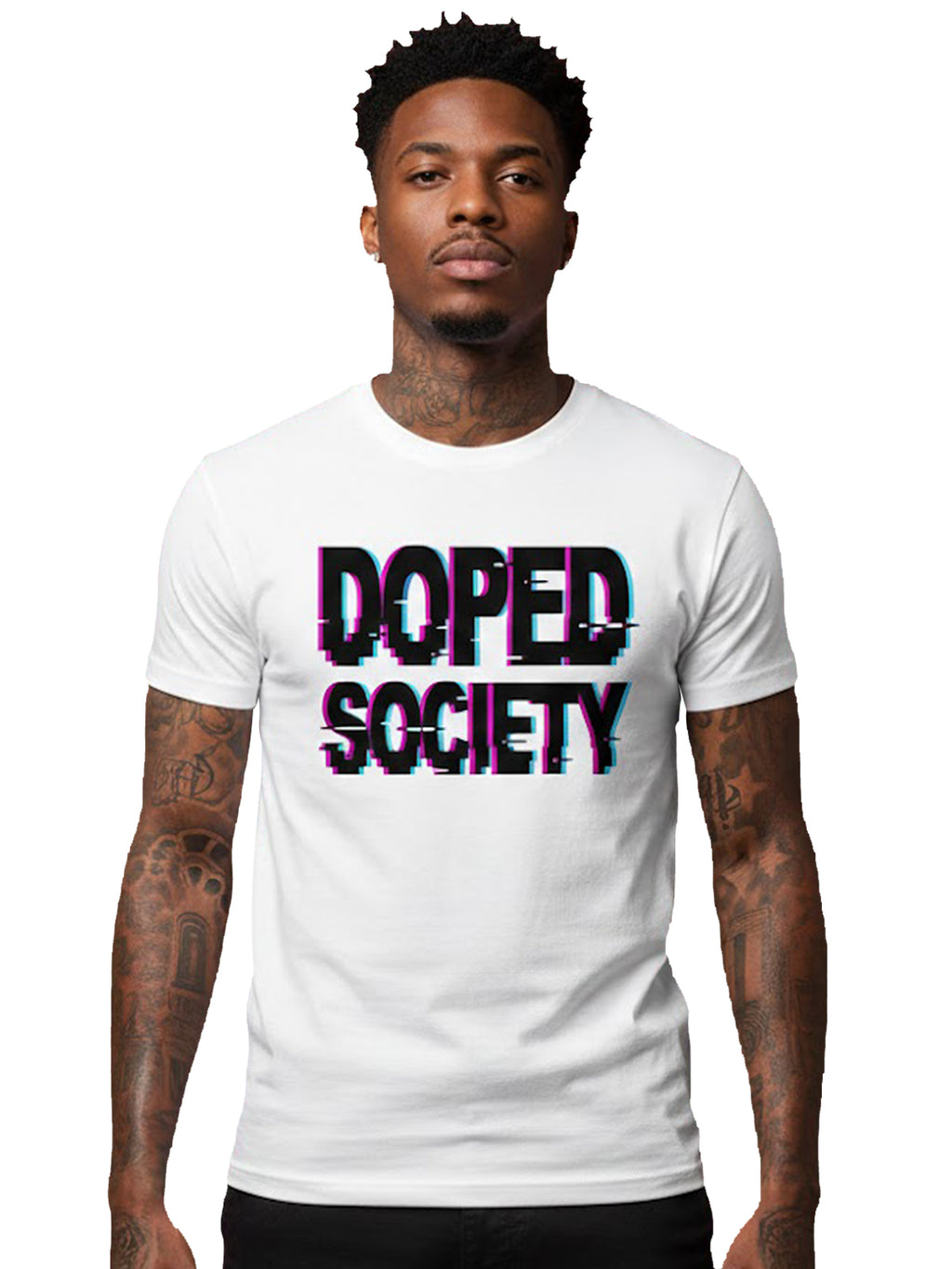 100% Cotton Unisex "DOPED SOCIETY" Glitch Graphic T-Shirt | Modern Cyberpunk Streetwear Tee