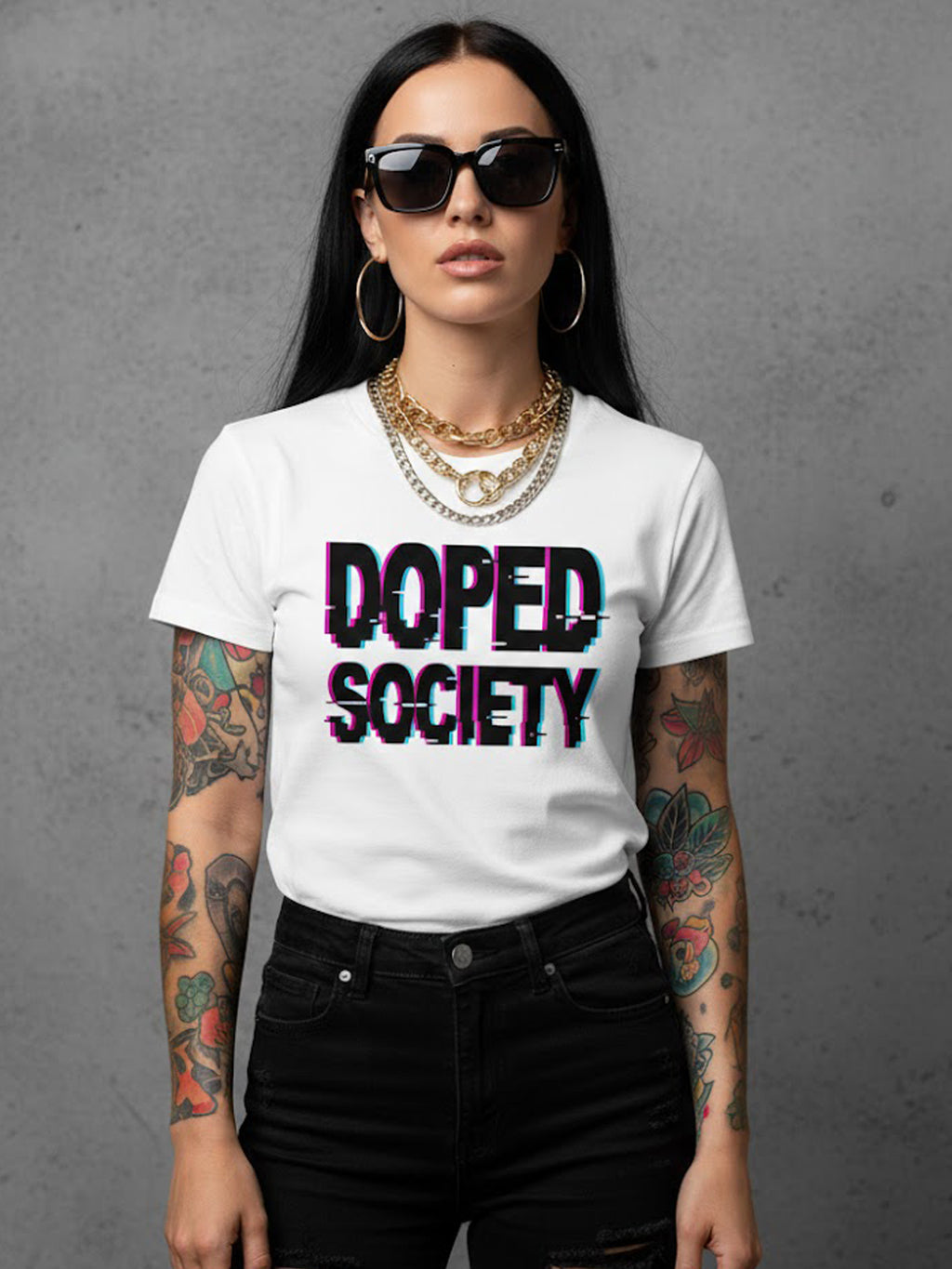 100% Cotton Unisex "DOPED SOCIETY" Glitch Graphic T-Shirt | Modern Cyberpunk Streetwear Tee