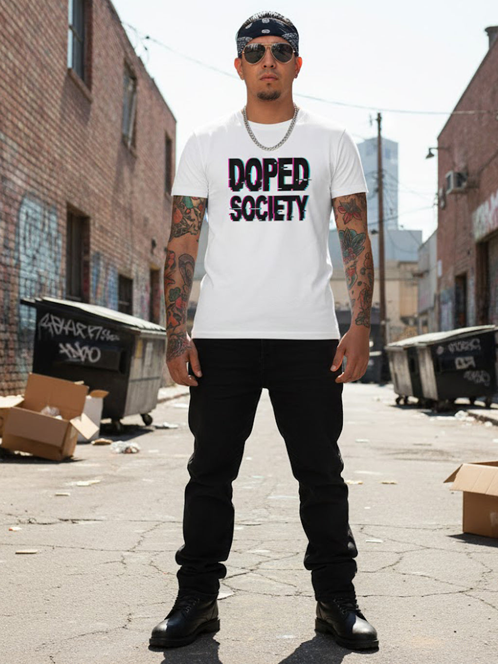 100% Cotton Unisex "DOPED SOCIETY" Glitch Graphic T-Shirt | Modern Cyberpunk Streetwear Tee