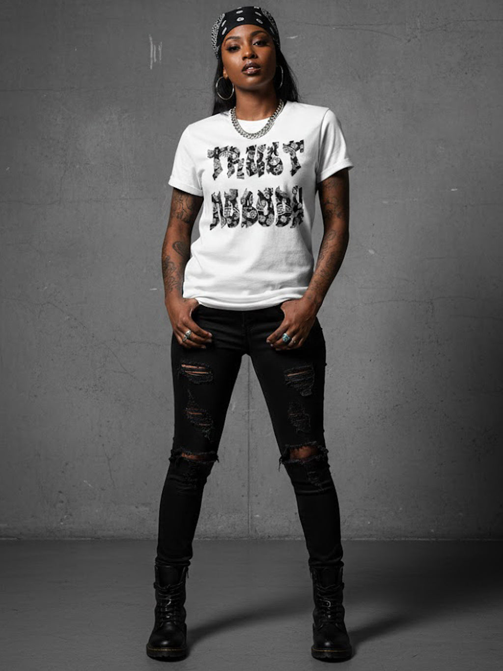 100% Cotton Unisex "TRUST NOBODY" Paisley Bandana Graphic T-Shirt | Chicano Streetwear Tee
