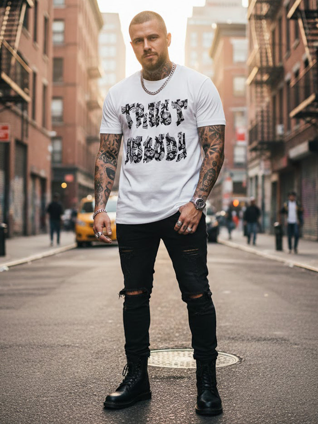 100% Cotton Unisex "TRUST NOBODY" Paisley Bandana Graphic T-Shirt | Chicano Streetwear Tee