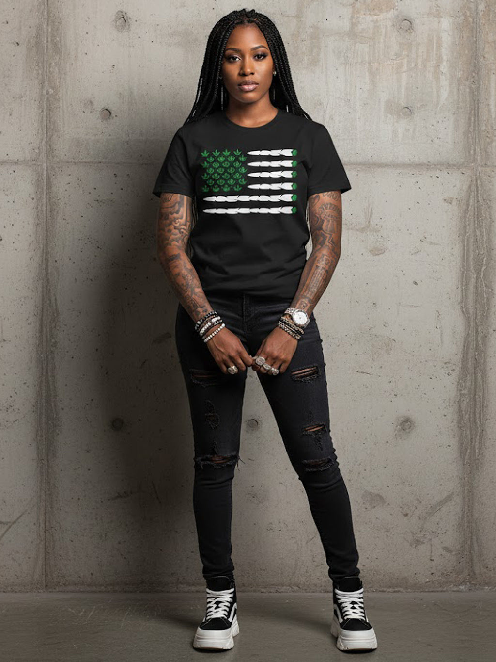 100% Cotton Unisex Cannabis American Flag Graphic T-Shirt | Weed Leaf &amp; Joint Graphic Streetwear Tee