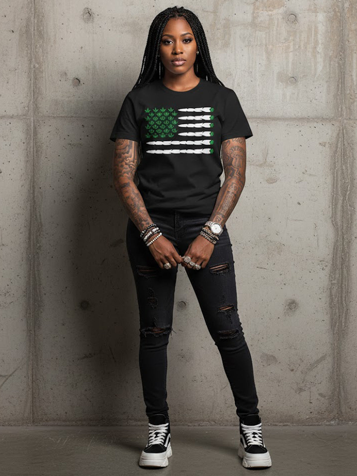 100% Cotton Unisex Cannabis American Flag Graphic T-Shirt | Weed Leaf &amp; Joint Graphic Streetwear Tee