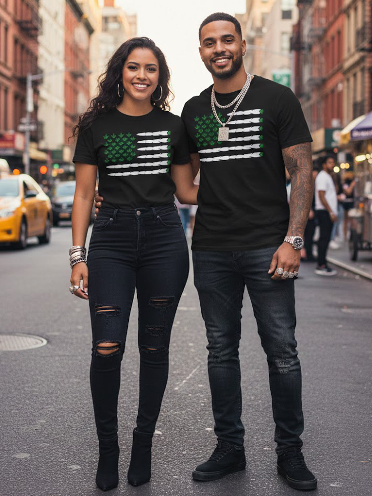 100% Cotton Unisex Cannabis American Flag Graphic T-Shirt | Weed Leaf &amp; Joint Graphic Streetwear Tee