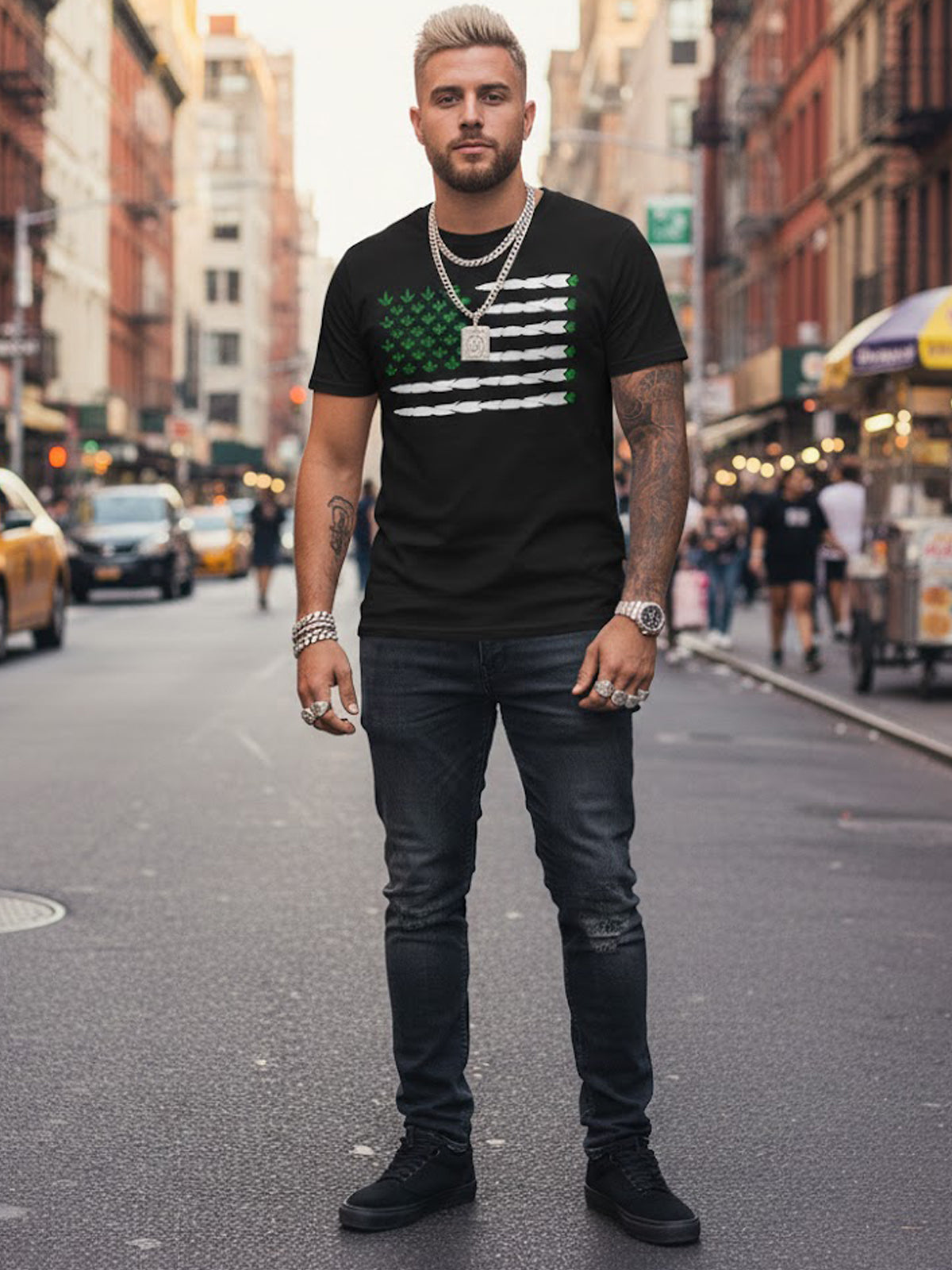 100% Cotton Unisex Cannabis American Flag Graphic T-Shirt | Weed Leaf &amp; Joint Graphic Streetwear Tee